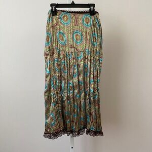 VTG Julie's Closet M Multicolor Y2K Fairy 90s Maxi Skirt Lace Trim Boho Cottage